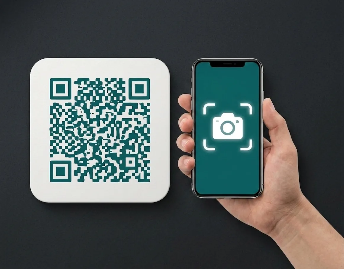 Odmorko, an employee scanning a QR code with a phone